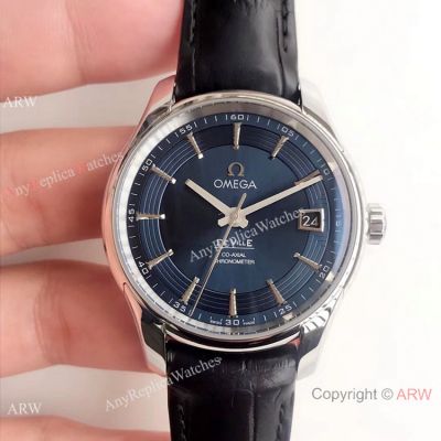 (VS Factory) Copy Omega De Ville Hour Vision 8500 Watch Dark Blue Leather Strap